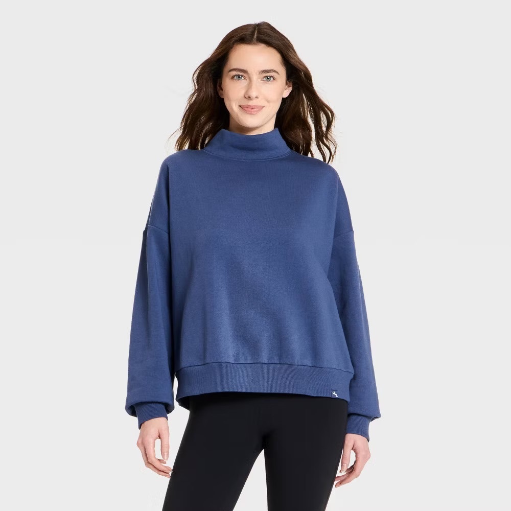 JoyLab Women's Mock Neck Sweatshirt - Blue - S